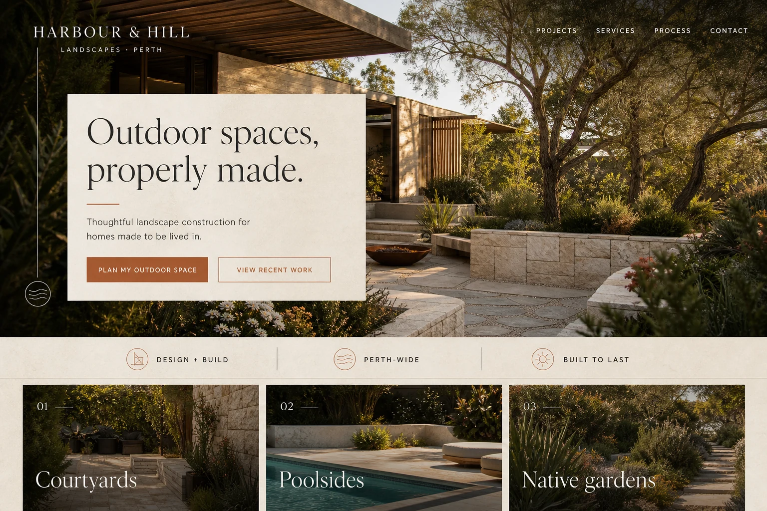 Harbour and Hill fictional landscaping website concept