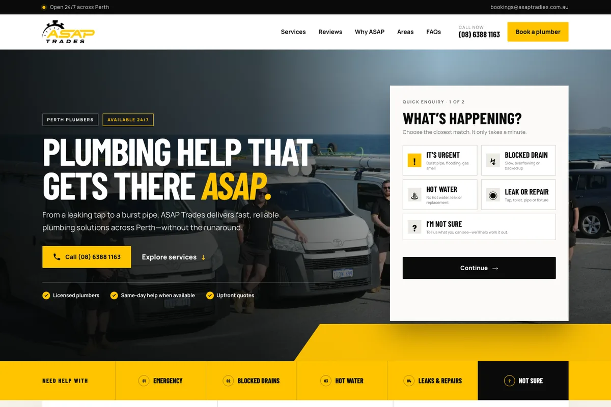 ASAP Trades uncommissioned plumbing website concept