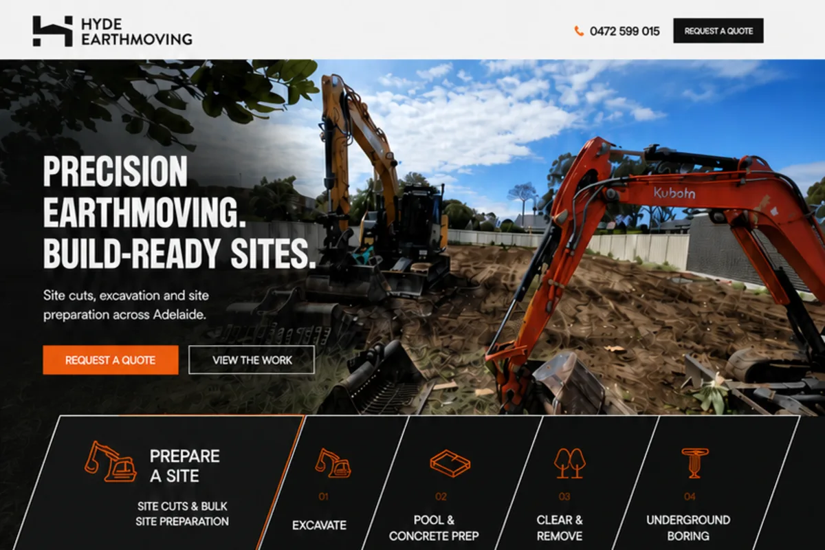 Hyde Earthmoving uncommissioned website concept