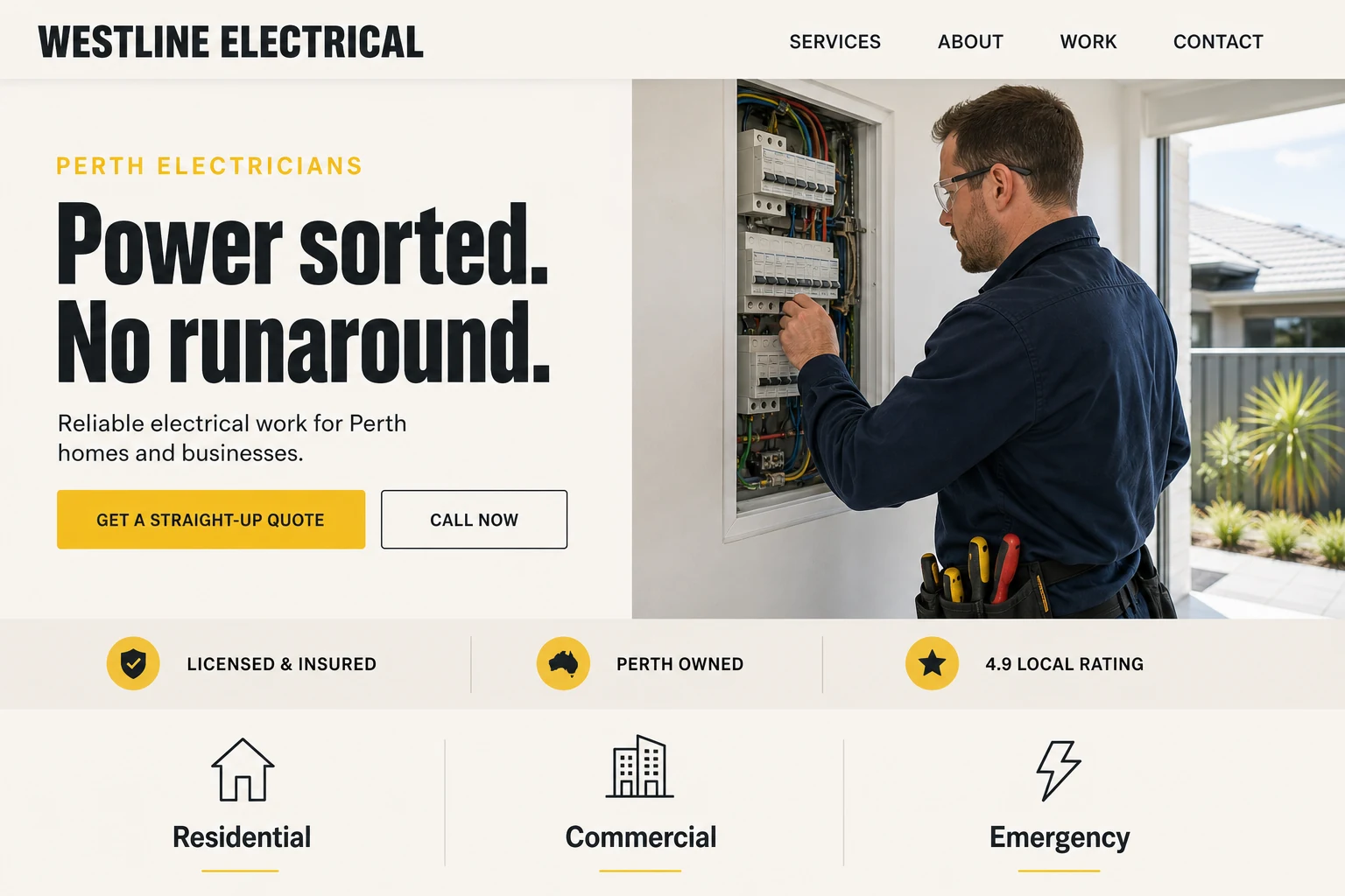 Westline Electrical fictional electrician website concept